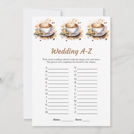 Floral Coffee Wedding A-Z Vrijgezellenfeest Game K Kaart (Voorkant)