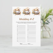 Floral Coffee Wedding A-Z Vrijgezellenfeest Game K Kaart (Staand voorkant)