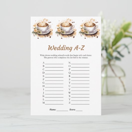 Floral Coffee Wedding A-Z Vrijgezellenfeest Game K Kaart (Staand voorkant)