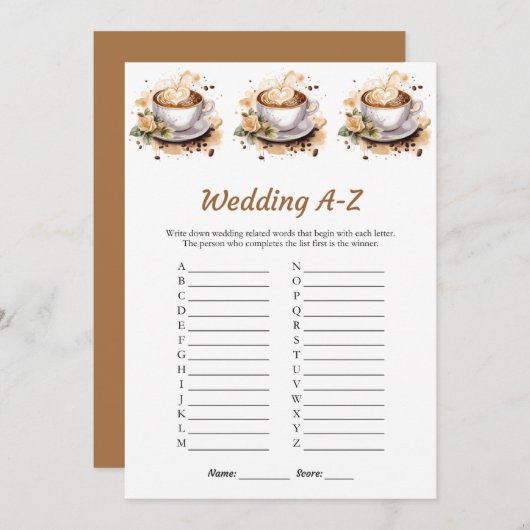 Floral Coffee Wedding A-Z Vrijgezellenfeest Game K Kaart (Voorkant / Achterkant)