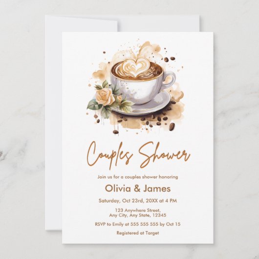 Floral Coffee Wedding Couples Vrijgezellenfeest Kaart (Voorkant)