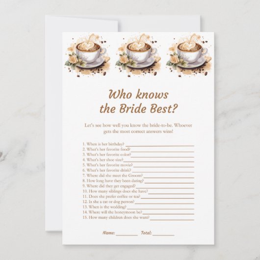 Floral Coffee Who Knows The Bride Beste Game Kaart (Voorkant)
