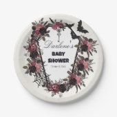 Floral Coffin Halloween Baby shower Papieren Bordje (Voorkant)