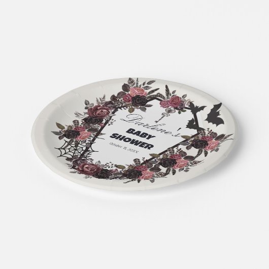 Floral Coffin Halloween Baby shower Papieren Bordje (Gekanteld)