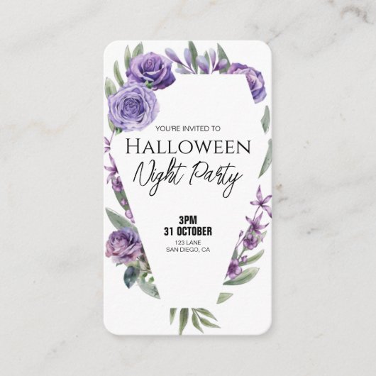 Floral Coffin Invitation Business Cards Visitekaartje (Voorkant)