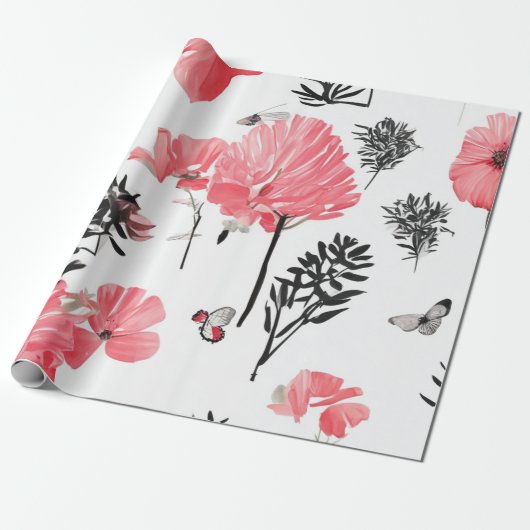 Floral Collage Waterverf Wrap Cadeaupapier (Uitgerold)
