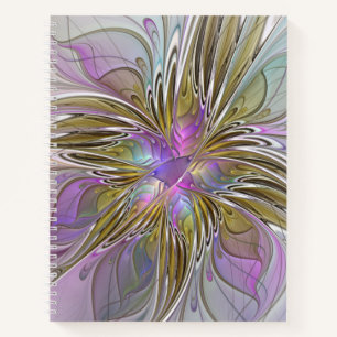 Floral Colorful Abstract Fractal Art Roze & Gold Notitieboek