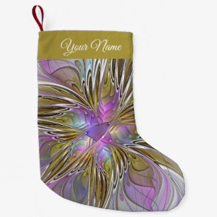 Floral Colorful Abstract Fractal Pink & Gold Name Kleine Kerstsok