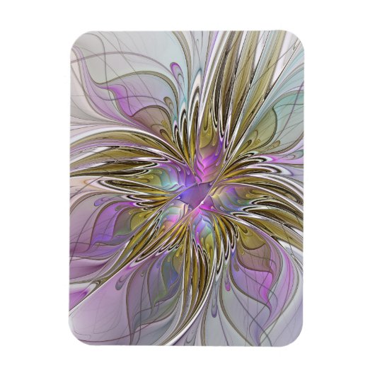 Floral Colorful Abstract Fractal With Pink & Gold Magneet (Verticaal)