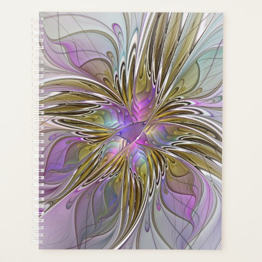 Floral Colorful Abstract Fractal With Pink & Gold Planner (Voorkant)