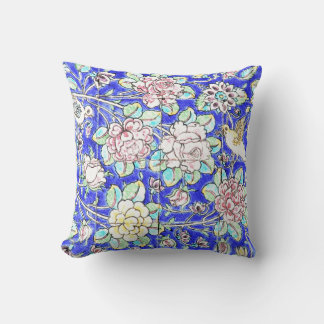 Floral Colorful Birds Blue Kussen