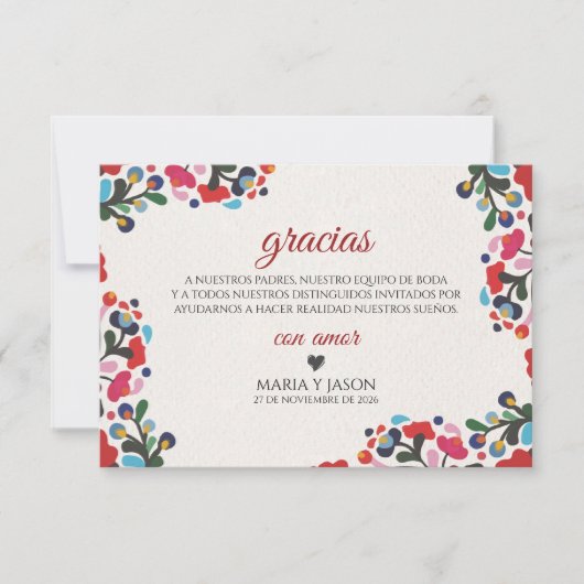 Floral Colorful Botanical Flowers Spanish Wedding Bedankkaart (Voorkant)