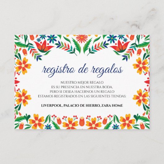Floral Colorful Botanical Flowers Spanish Wedding Informatiekaartje (Voorkant)