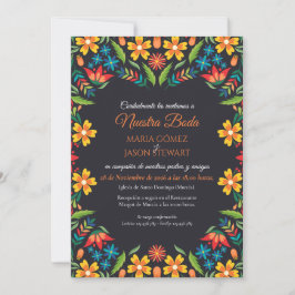 Floral Colorful Botanical Flowers Spanish Wedding Kaart