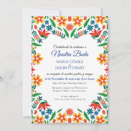 Floral Colorful Botanical Flowers Spanish Wedding Kaart