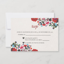 Floral Colorful Botanical Flowers Spanish Wedding RSVP Kaartje