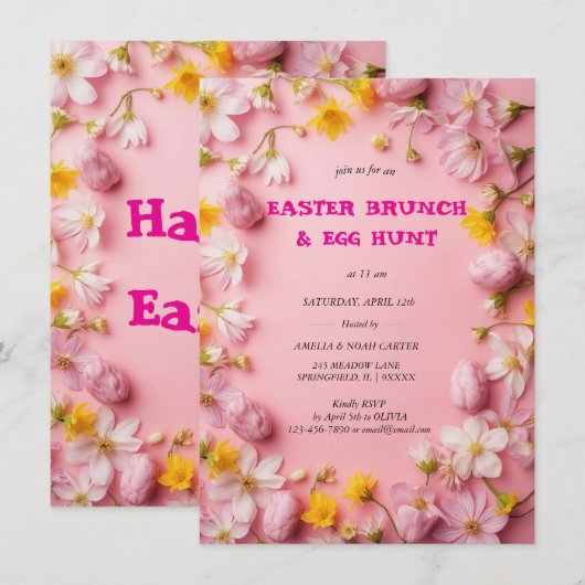 Floral Colorful Easter BRUNCH & HUNT Kaart (Voorkant / Achterkant)