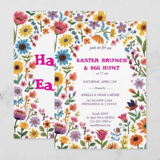 Floral Colorful Easter BRUNCH & HUNT Kaart (Voorkant / Achterkant)