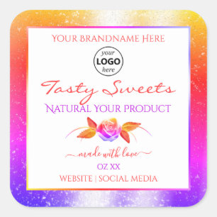 Floral Colorful Glitter White Product Labels Logo