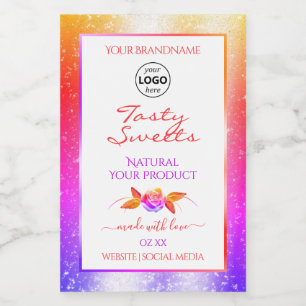 Floral Colorful Glitter White Product Labels Logo Voedselcontainer Etiket