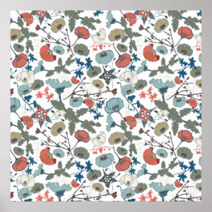 Floral Colorful Joyful Blue Oranje Green Poster