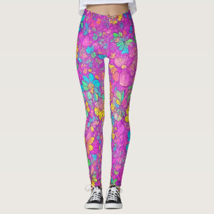 Floral Colorful Pink Boho Hippie Pattern Leggings