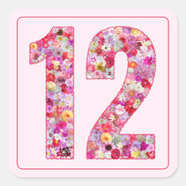 Floral Colorful Pink Month Number 12 Vierkante Sticker