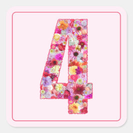 Floral Colorful Pink Month Number 4 Vierkante Sticker
