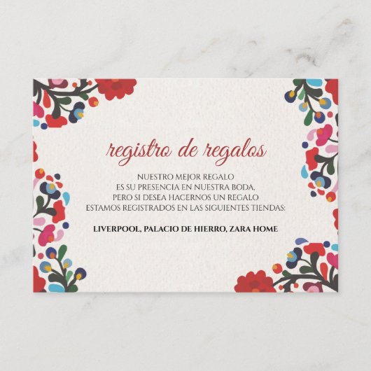 Floral Colorful Spanish Wedding Informatiekaartje (Voorkant)