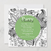 Floral Coloring Doodle Art Party Invitation Kaart (Voorkant)