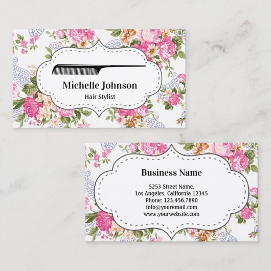  Floral Comb Hair Salon Haarstylist Visitekaartje (Voorkant / Achterkant)