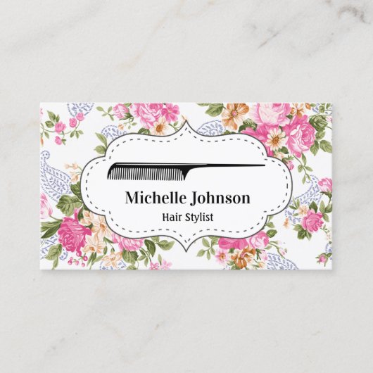  Floral Comb Hair Salon Haarstylist Visitekaartje (Voorkant)