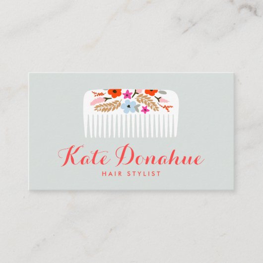 Floral Comb Hair Salon Visitekaartje (Voorkant)