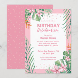 Floral Confetti Birthday Party, voor dames roze Kaart
