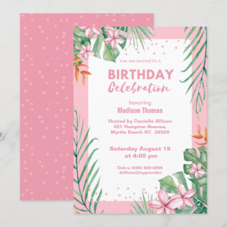 Floral Confetti Birthday Party, voor dames roze Kaart
