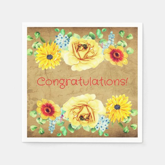 Floral Congratulations Paper Party Napkins Servet (Voorkant)