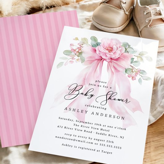 Floral Coquette Bow Baby shower Kaart