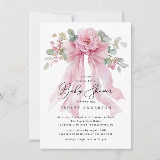 Floral Coquette Bow Baby shower Kaart (Voorkant)