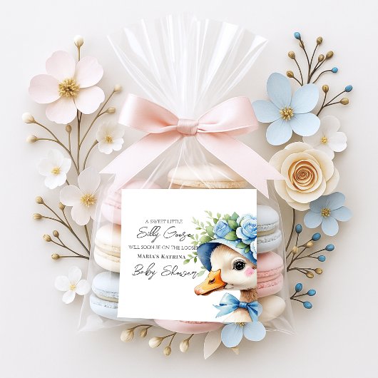 Floral Coquette Bow Silly Goose Boy baby shower Vierkante Sticker