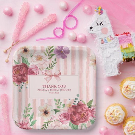  floral Coquette roze strik vrijgezellenfeest Papieren Bordje (Feest)