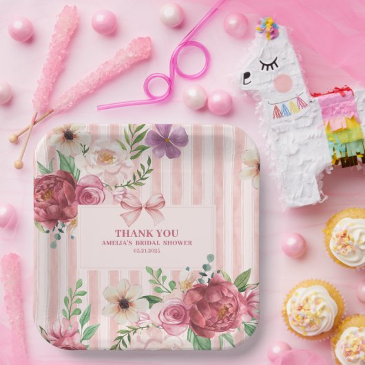  floral Coquette roze strik vrijgezellenfeest Papieren Bordje (Feest)