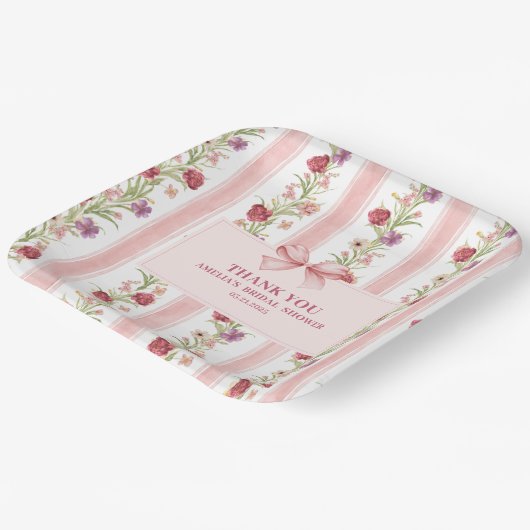  floral Coquette roze strik vrijgezellenfeest Papieren Bordje (Gebogen)