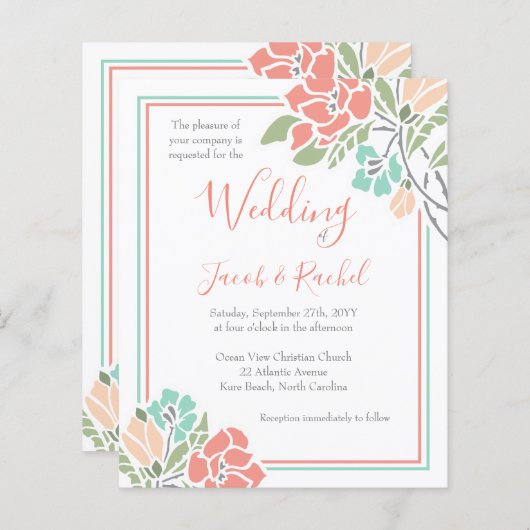 Floral Coral Blauwgroen Weddenschap (Voorkant / Achterkant)