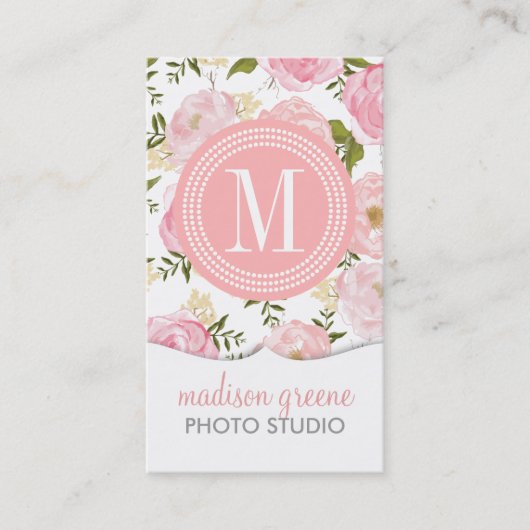 "Floral Coral Peach Girly Flowers" Visitekaartje (Voorkant)