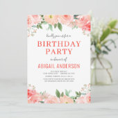 Floral Coral Peach Verjaardag Elke leeftijd Modern Kaart (Staand voorkant)