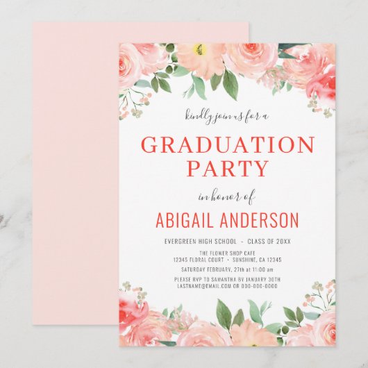 Floral Coral Peach Vrijgezellenfeest Waterverf Mod Kaart (Voorkant / Achterkant)