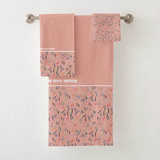  Floral CORAL PINK  Manuscript Bad Handdoek (Insitu)