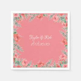  Floral Coral Pink Peach Script Weddenschap Servet