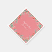  Floral Coral Pink Peach Script Weddenschap Servet (Hoek)