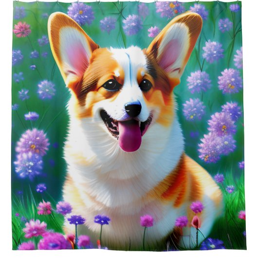 Floral Corgi Douchegordijn (Voorkant)